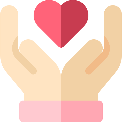 Emoji de deux mains blanches dans des manches roses tenant un coeur rouge vers le haut